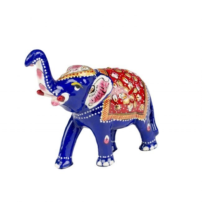 Handcrafted Metal Blue Elephant Statuette