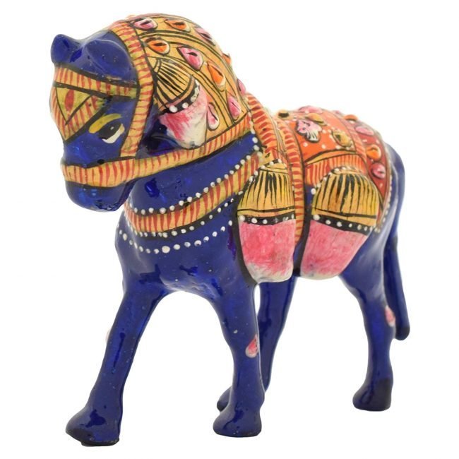 Rajasthani Tribal Handmade Blue '' Horse '' Figured Metal Statue