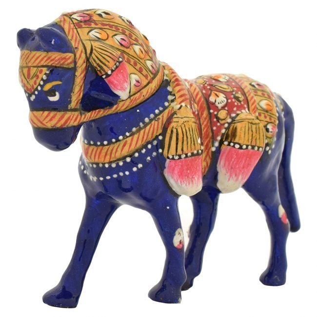 Rajasthani Tribal Handmade Blue '' Horse '' Figured Metal Statue