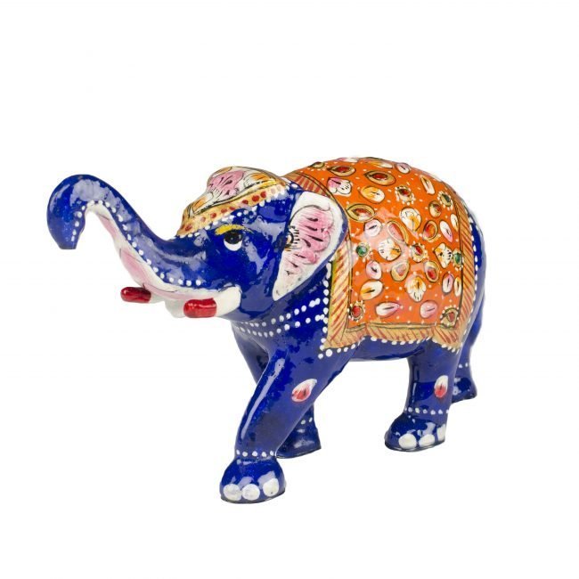 Handcrafted Metal Blue Elephant Statuette
