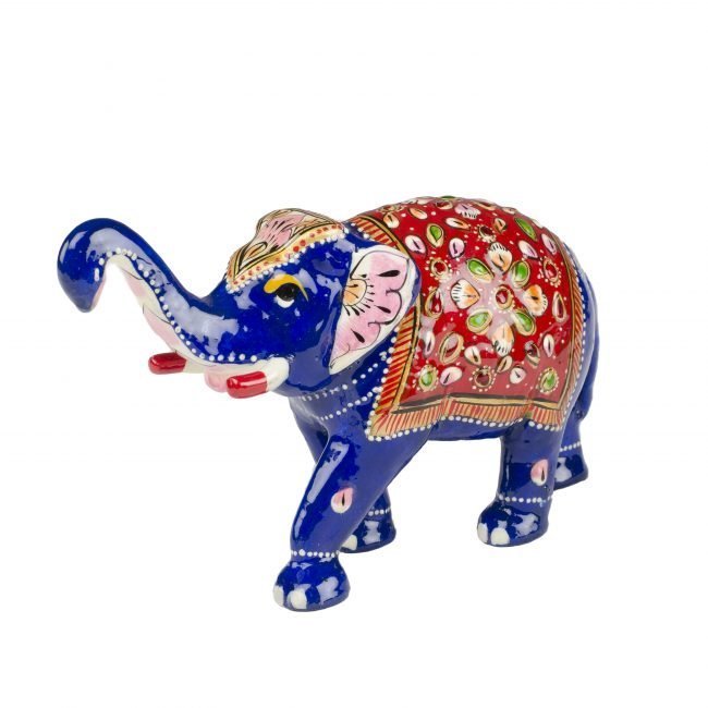 Handcrafted Metal Blue Elephant Statuette