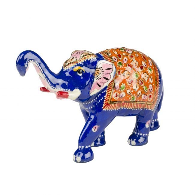 Handcrafted Metal Blue Elephant Statuette