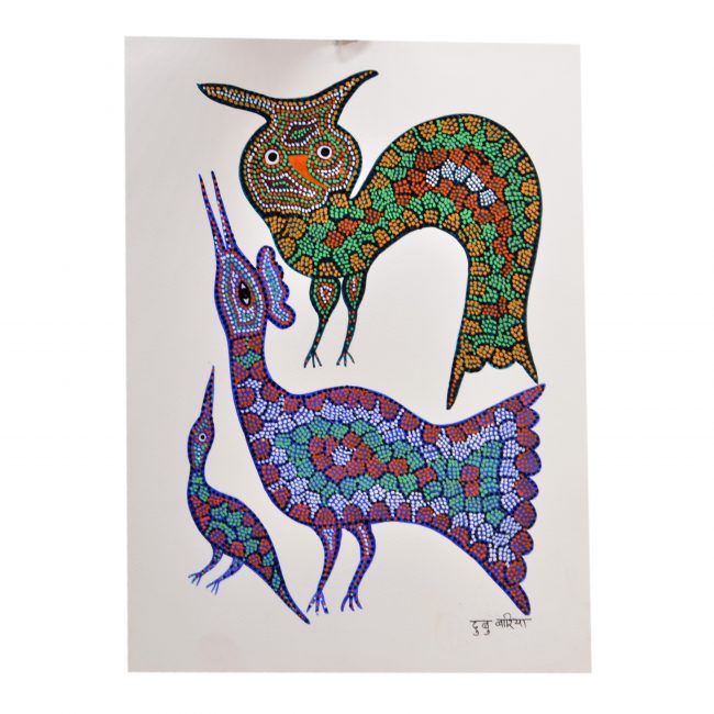 Gond Blue, Black & Green Paper Painting