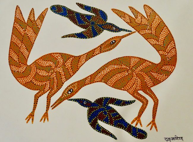 Handcrafted Black, Green & White Art Deco Gond Paper Painting