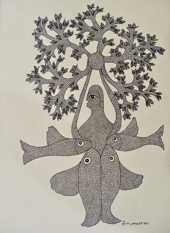Gond Black & White Paper Painting