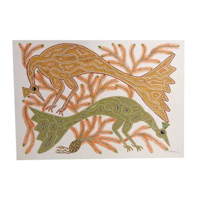 Gond Yellow, Green & Black Paper Painting