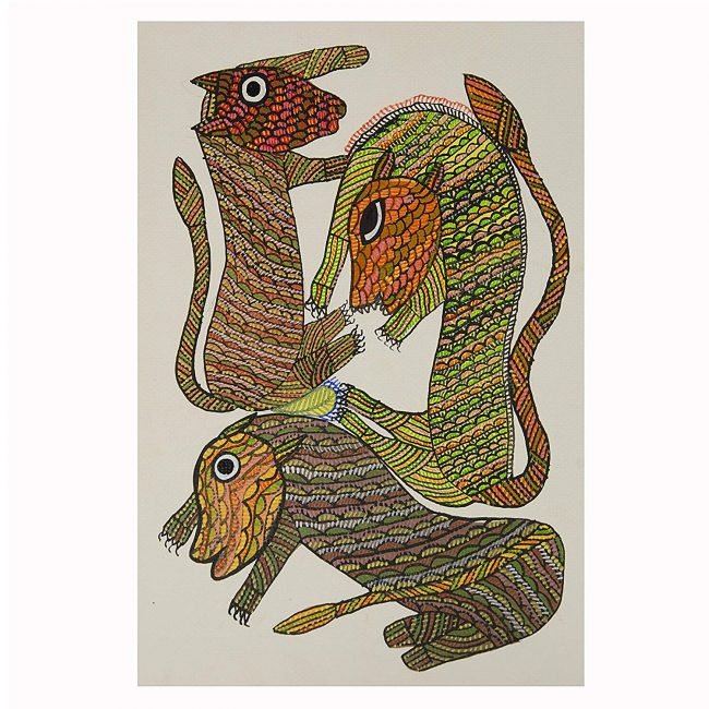 Tribal Handmade Gond Paper Painting (A3 Sheet, 11.7 in x 16.5 in)