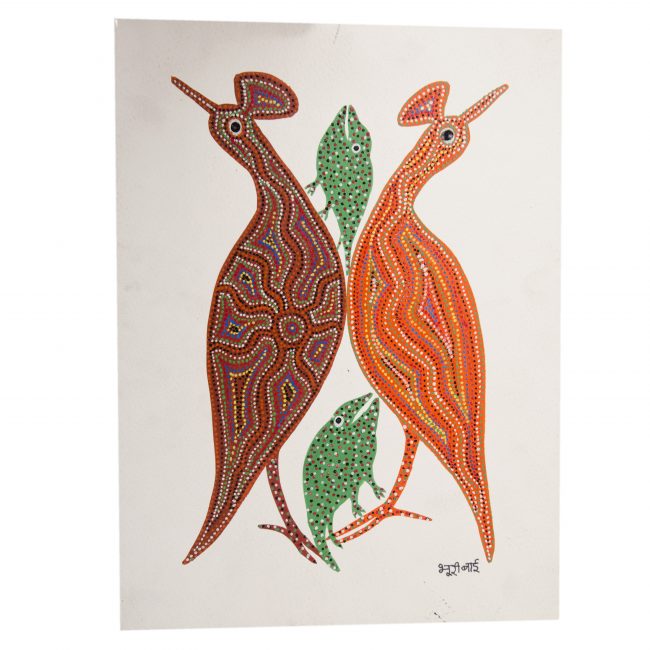 Gond Maroon, Green & Orange Paper Painting