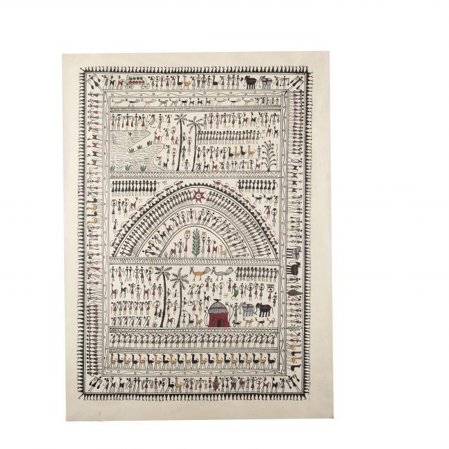 Saura Black & Grey Tassar Silk Painting