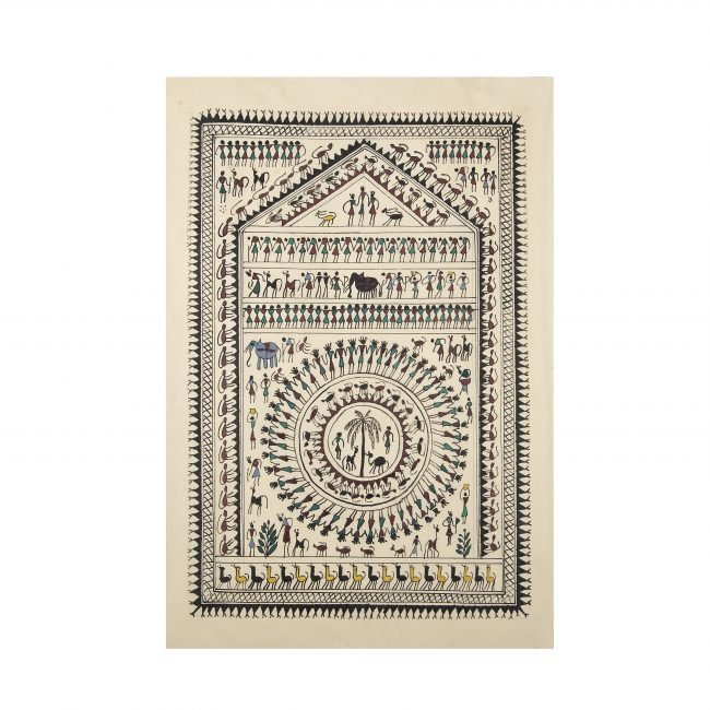 Saura Black & Green Tassar Silk Painting