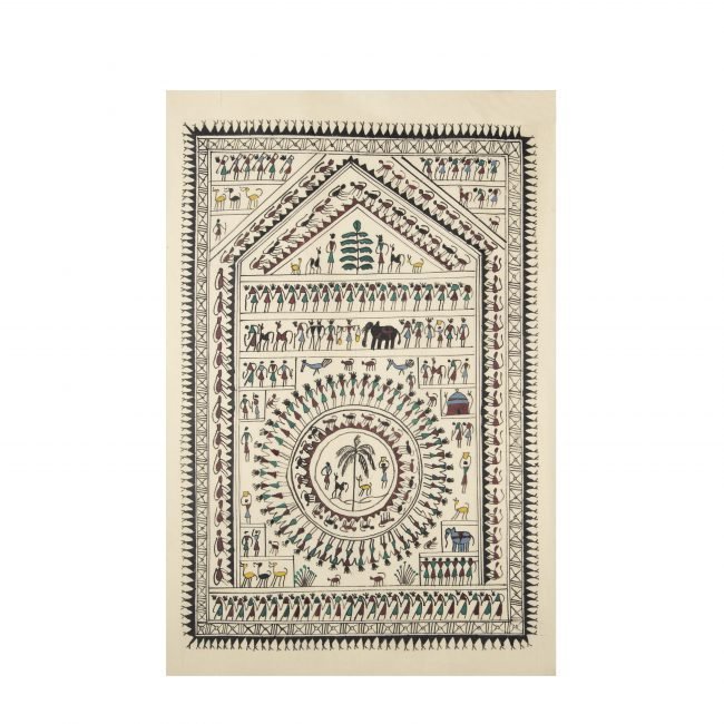 Saura Maroon & Green Tassar Silk Painting