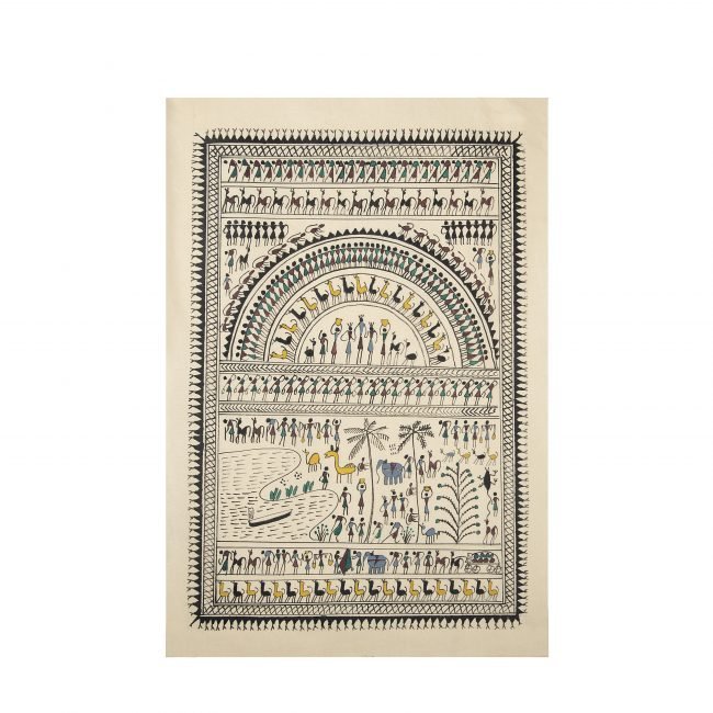 Saura Yellow & Maroon Tassar Silk Painting
