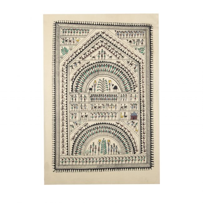 Saura Green & Black Tassar Silk Painting