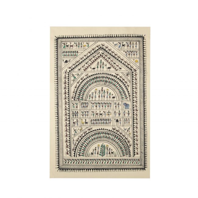 Saura Black & Navy Tassar Silk Painting