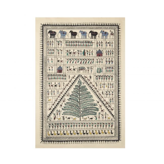 Saura Maroon & Green Tassar Silk Painting
