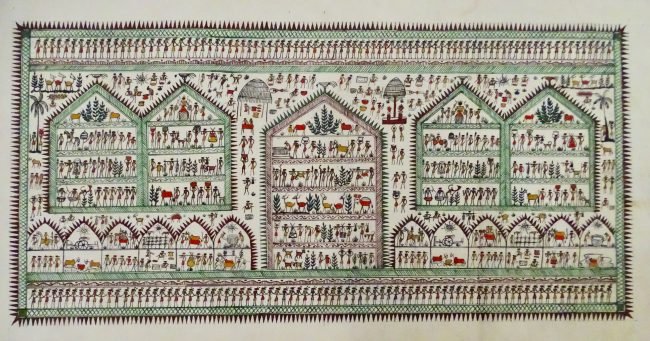Handcrafted Saura Multicolor Art Deco Tussar Silk Painting
