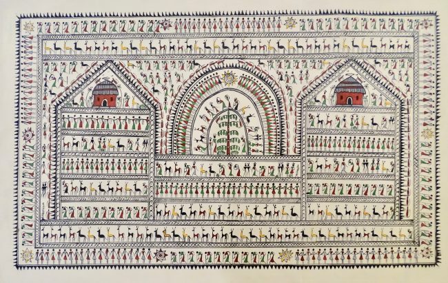 Handcrafted Saura Multicolor Art Deco Tussar Silk Painting