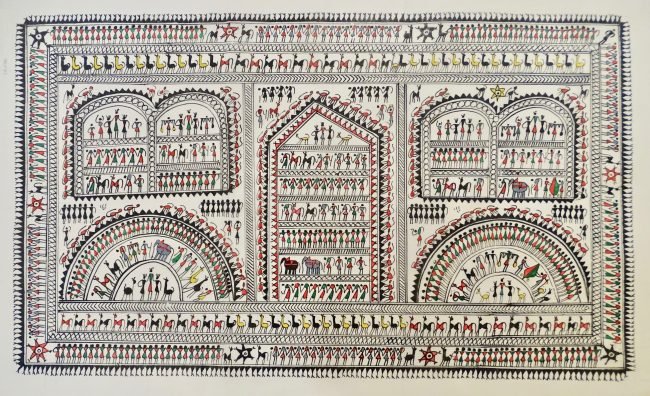Handcrafted Saura Multicolor Art Deco Tussar Silk Painting
