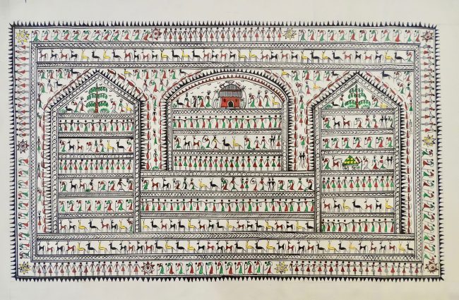 Handcrafted Saura Multicolor Art Deco Tussar Silk Painting