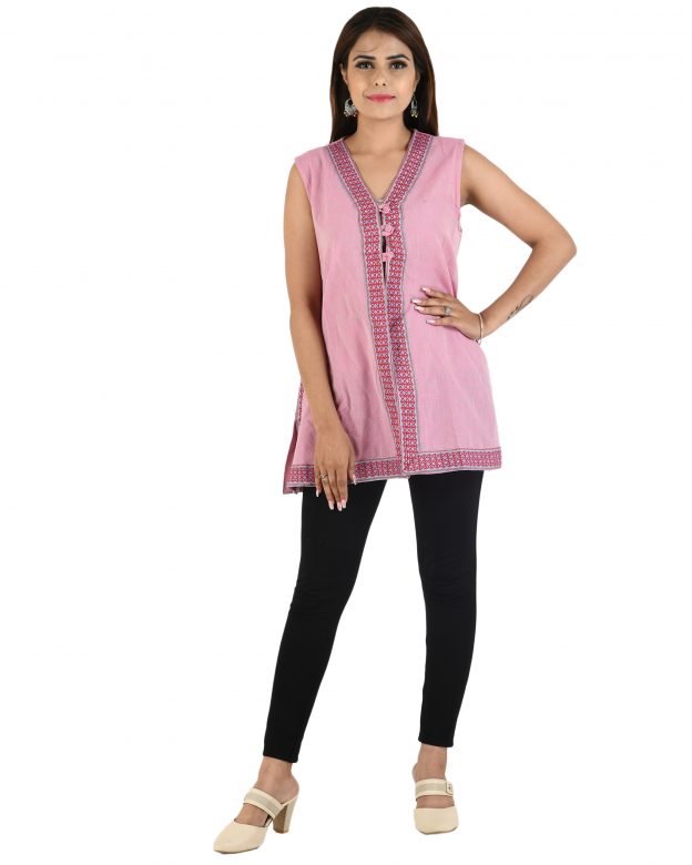 Pink Short Coat Design Cotton Kurti