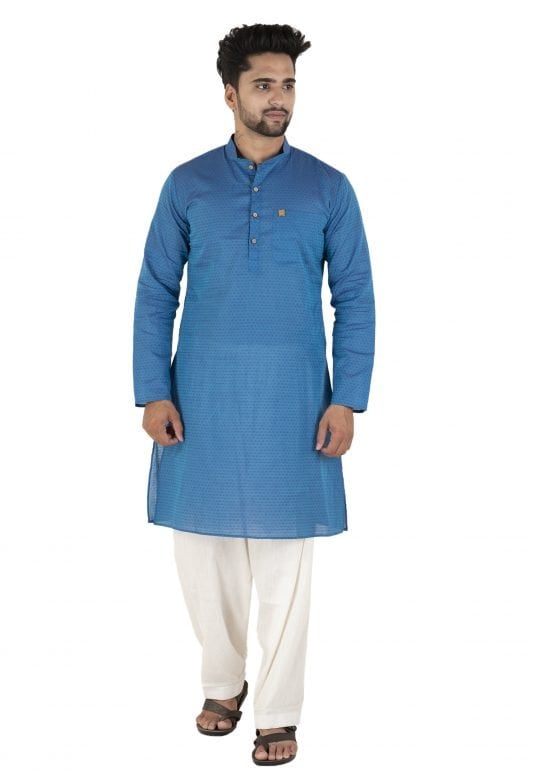 Blue Cotton Dobby Kurta Pyjama