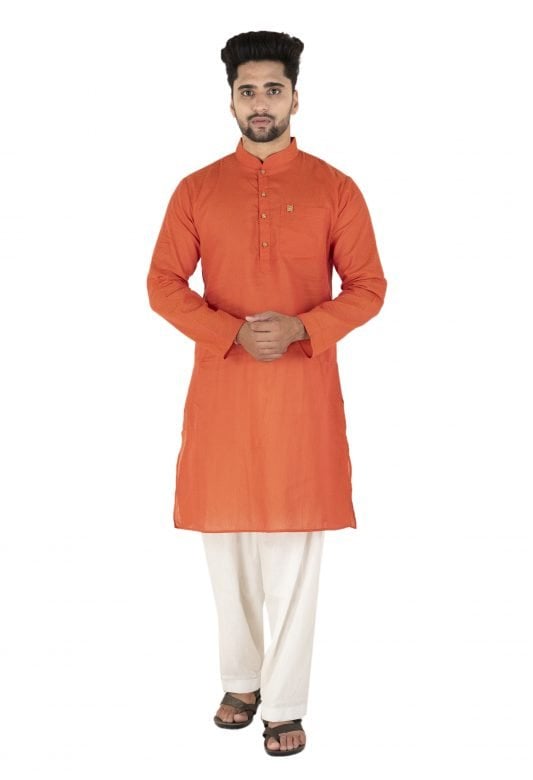 Brick Red Cotton Dobby Kurta Pyjama - L