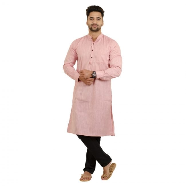 Handcrafted Cotton Pink Knee Long Kurta