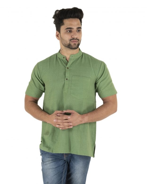 Handcrafted Cotton Green Casual Short Kurta