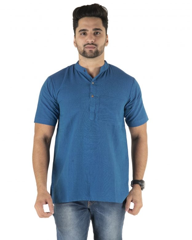 Handcrafted Cotton Blue Short Kurta - XXL