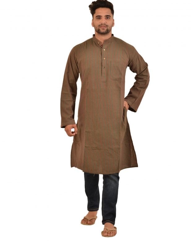 Handcrafted Cotton Brown Long Kurta - 42