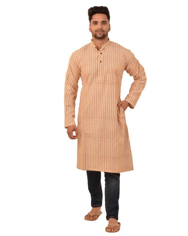 Handcrafted Cotton Orange Knee Long Kurta - 40