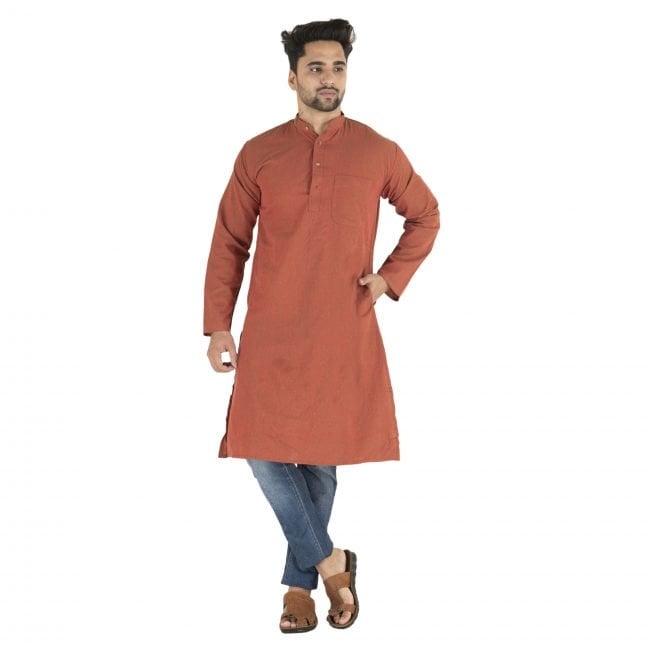 Handcrafted Cotton Brown Knee Long Kurta