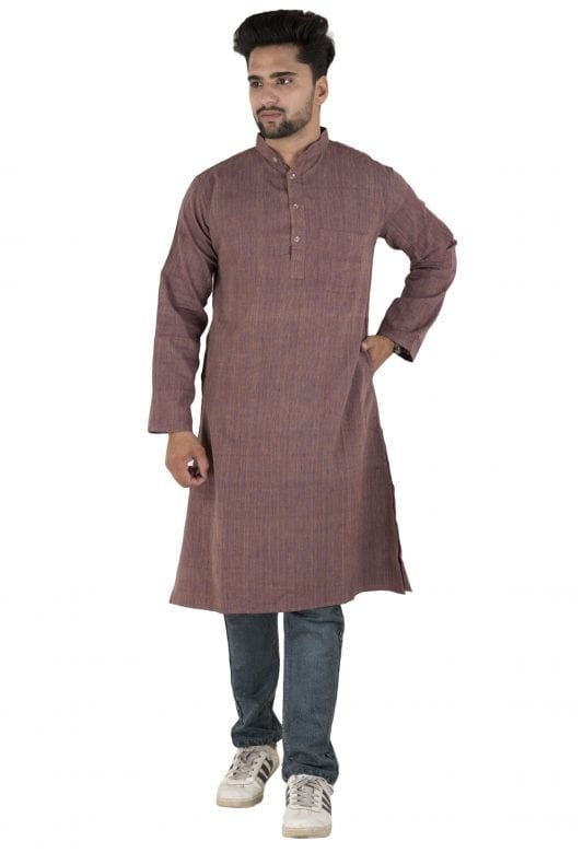 Handcrafted Cotton Grey Knee Long Kurta - XXL