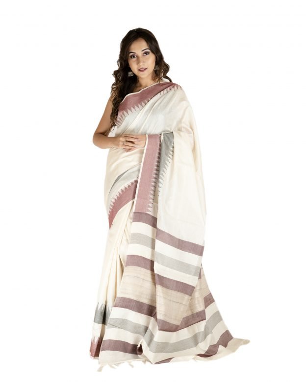 Munga Light Maroon &  Beige Tassar Silk Saree