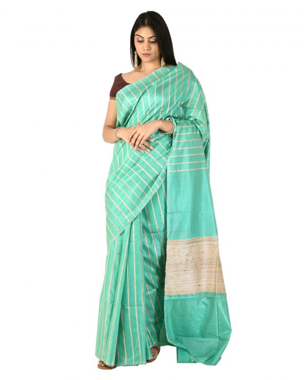Pure Cotton Zari Sea Blue Tribal Traditional Party Wear Saree