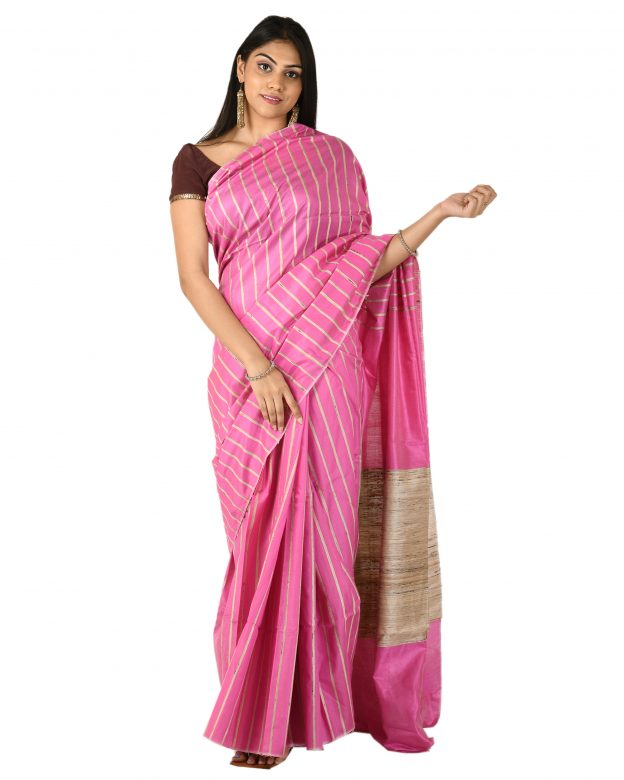 Pure Cotton Zari Magenta Tribal Traditional Party Wear Saree