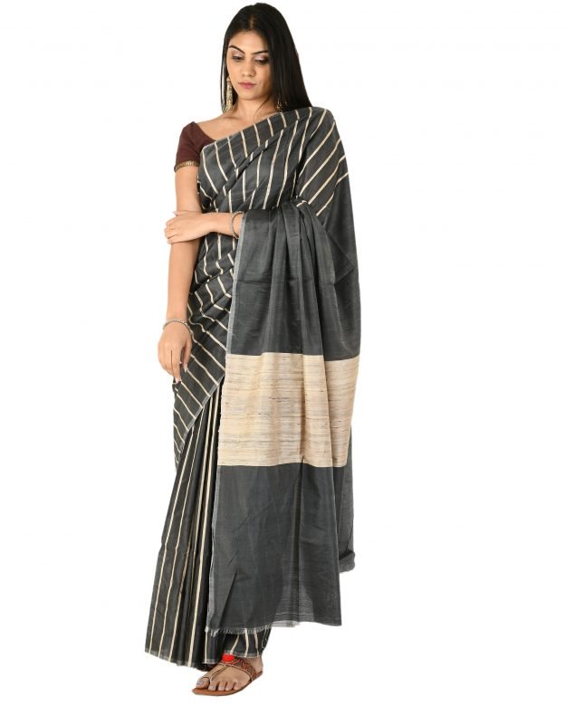 Pure Cotton Zari Black Tribal Traditional Party Wear Saree