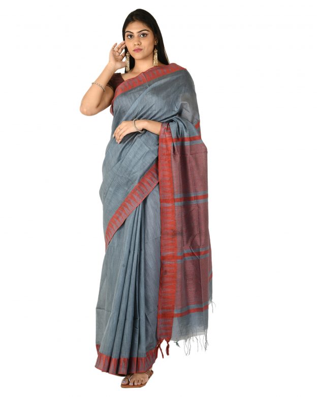 Tribes India Raw Silk Zari Blue Tribal Traditional Party Wear Saree