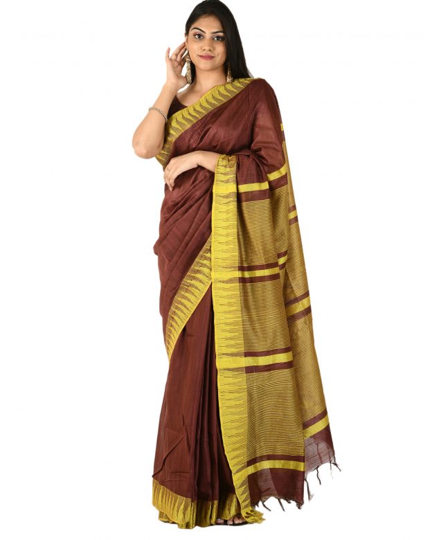 Raw Silk Zari Maroon Tribal Traditional Party Wear Saree
