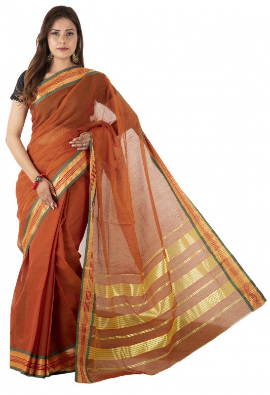 Plain Check Grey & Light Maroon Cotton Saree