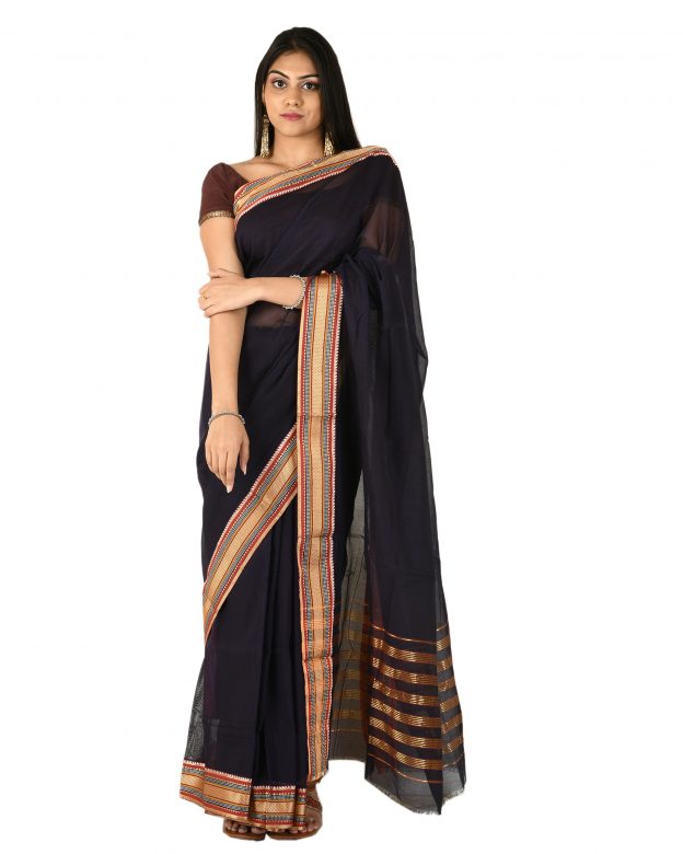 Pure Cotton Zari Black Tribal Traditional Party Wear Saree