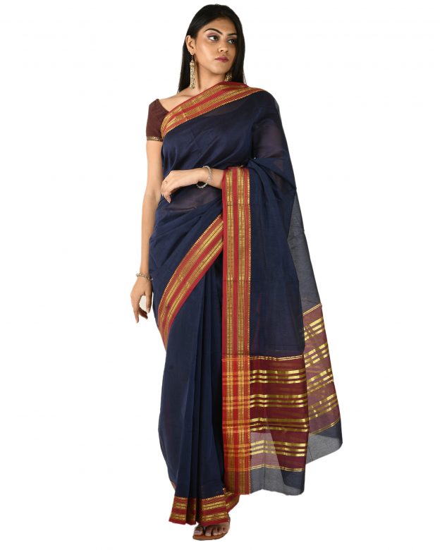 Pure Cotton Zari Blue Tribal Traditional Party Wear Saree