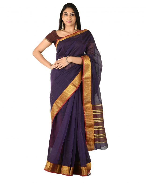 Pure Cotton Zari Blue Tribal Traditional Party Wear Saree