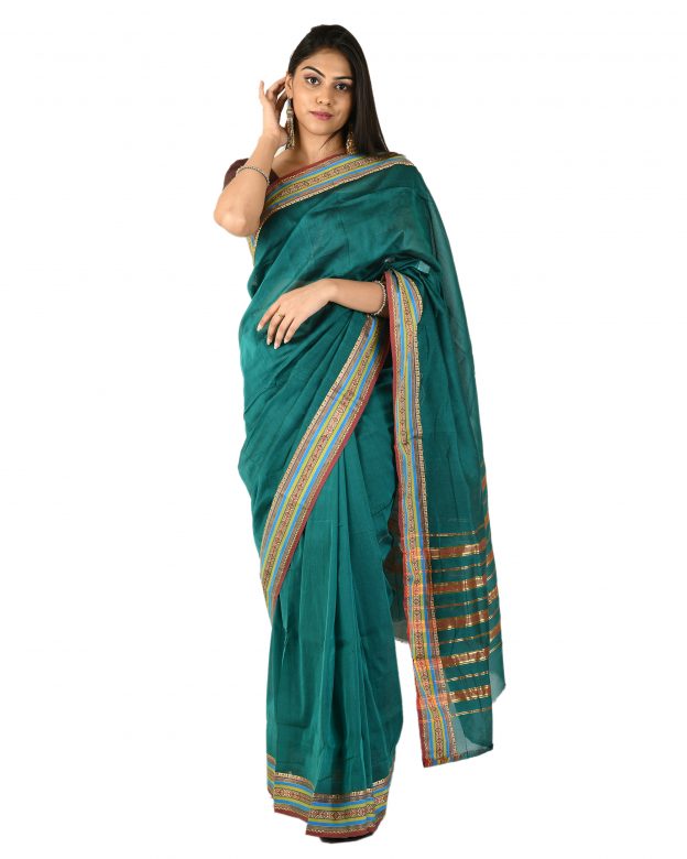 Pure Cotton Zari Blue Tribal Traditional Party Wear Saree