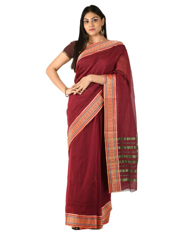Pure Cotton Zari Red Tribal Traditional Party Wear Saree
