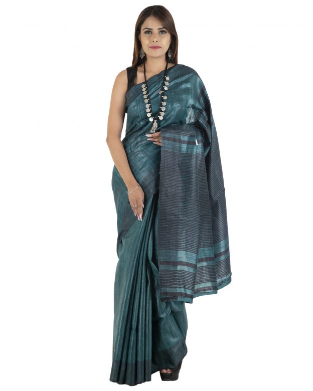Handcrafted Blue Tassar Silk Saree