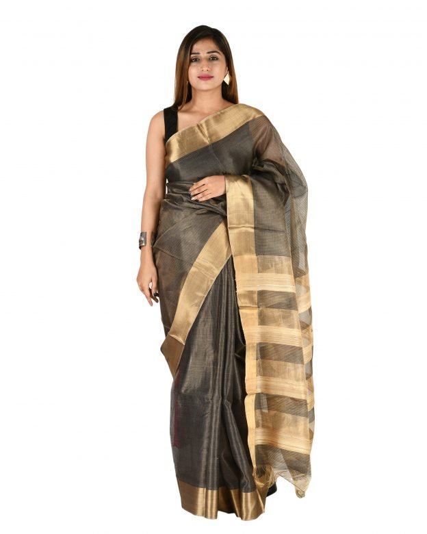 Tussar Silk Zari Black Tribal Traditional Party Wear Saree