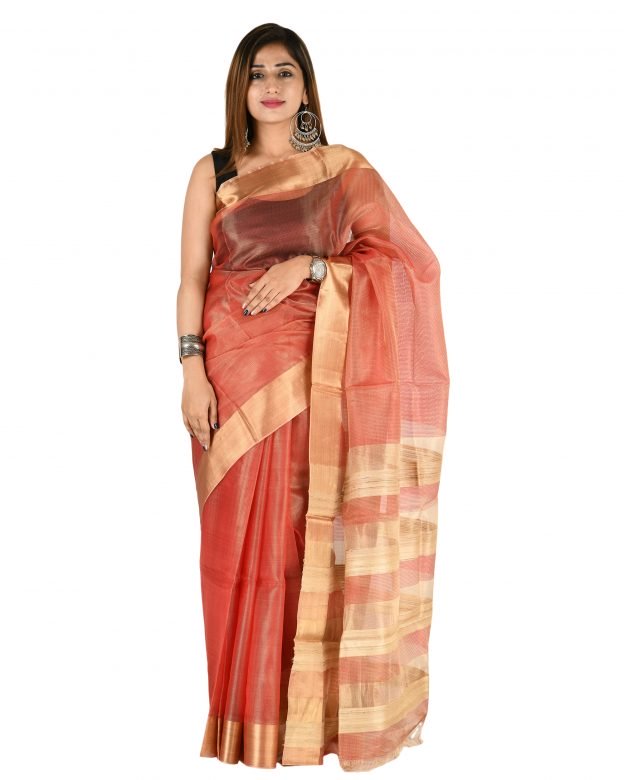 Tussar Silk Zari Red Tribal Traditional Party Wear Saree