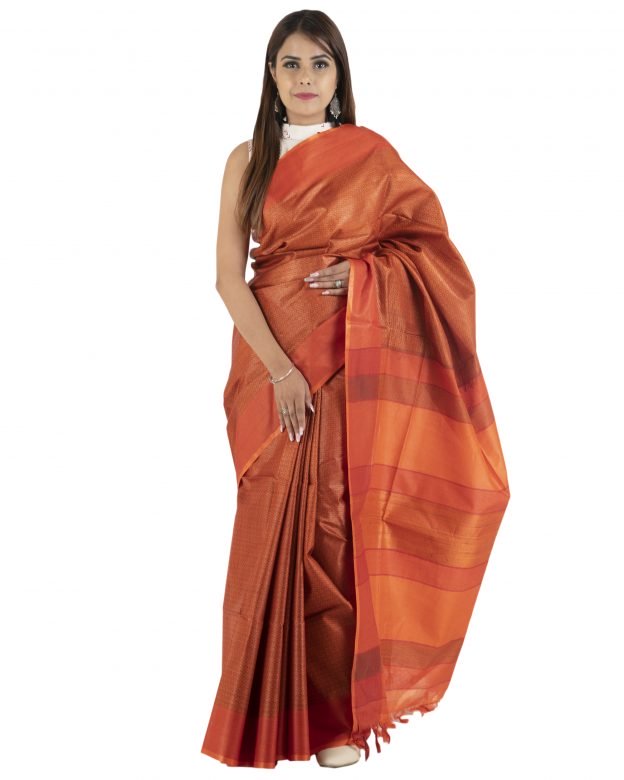 Orange Dobyjala Tassar Silk Saree