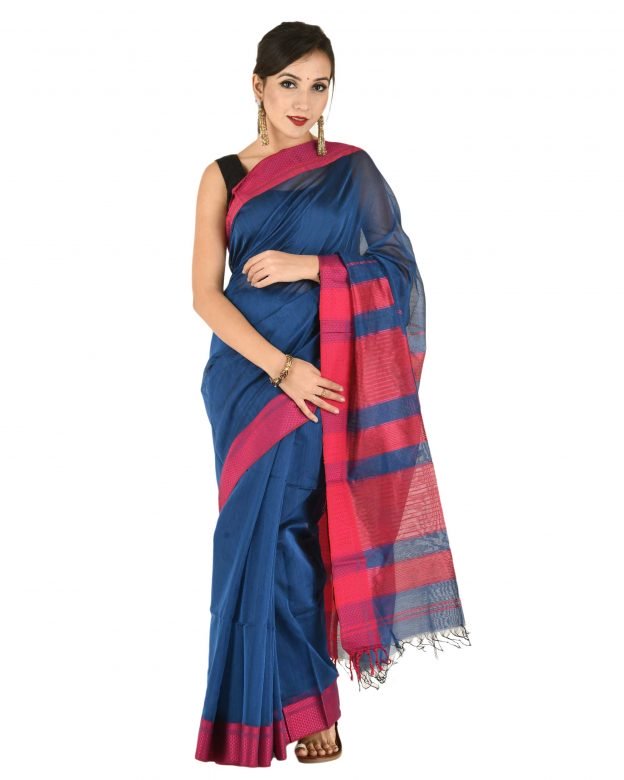 Handmade Multicolor Half Chatayi Kel Border Maheshwari Cotton Saree